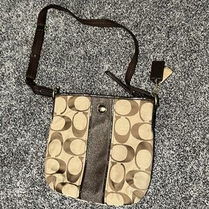 Brown and Tan Crossbody Coach Bag
